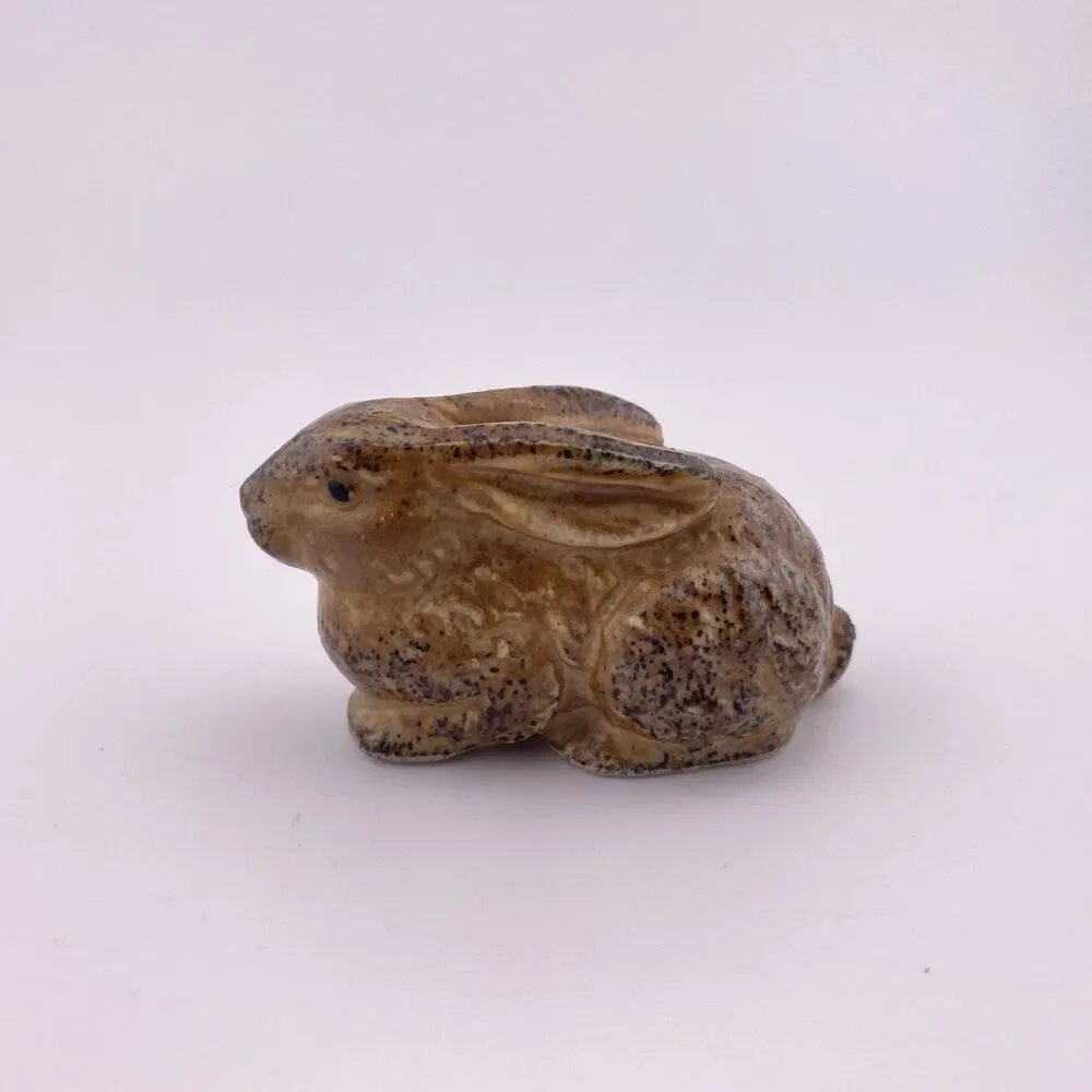 Miniature Brown Speckled Bunny Rabbit Figurine Otagiri OMC Japan Vintage Ceramic